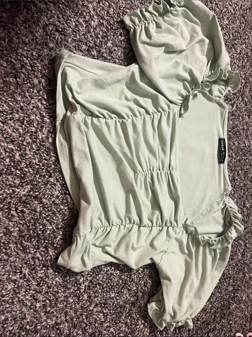 SHEIN Light Sage Ruched Puff Sleeve Blouse